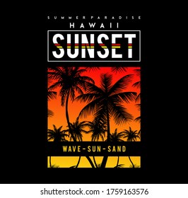 T-shirt design. Print with text. Shape of sunglasses. California, Los Angeles. West coast beach. Paradise. Vector