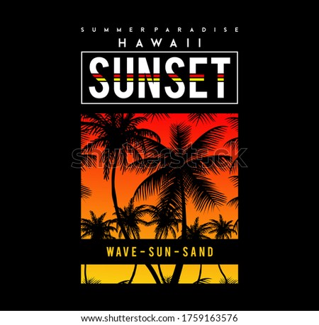 T-shirt design. Print with text. Shape of sunglasses. California, Los Angeles. West coast beach. Paradise. Vector
