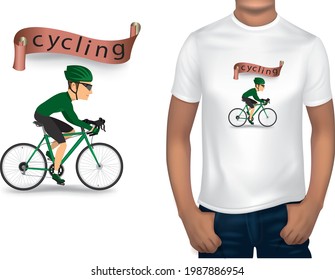 T-shirt design for printing with  bicycle.illustration vector