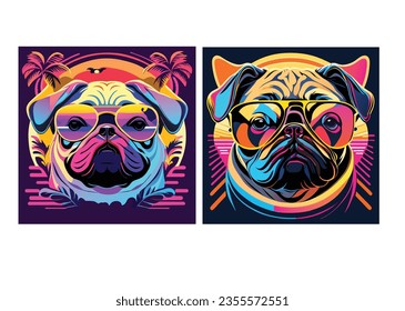 t-shirt design a pug wearing sunglasses.