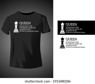 T-shirt design with "queen" in the chess squad with unique quotes for shirt design with chess content