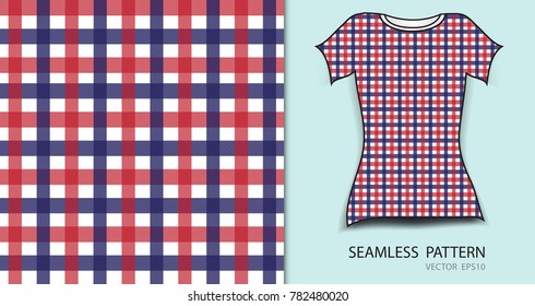 T-shirt design, Red and blue plaid tartan seamless pattern vector illustration, fabric texture, patterned clothing, abstract background