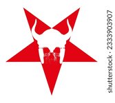 T-shirt design of a red five-pointed star with a Viking skull. Vector illustration of an ancient warrior.