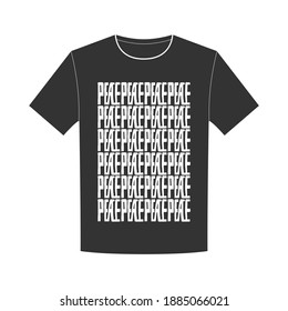 T-shirt design with repeating word peace.