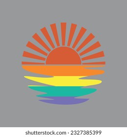 Tshirt Design Retro Sunset Vector