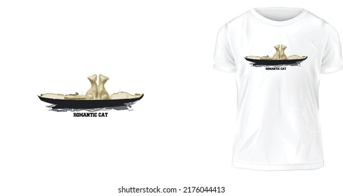 T-shirt design, Romantic Cat, ready to print