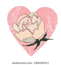 T-shirt design of a rose with a pink heart. Vector illustration for Valentine's Day.