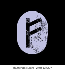 T-shirt design of the runic letter called Fehu carved in stone. Ancient alphabet to tell the future.