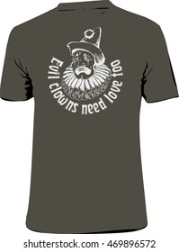 T-Shirt Design with sad clown. vector illustration