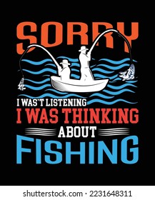 T-shirt design samples with illustration of a fish and a fishing rod