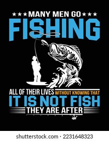 T-shirt design samples with illustration of a fish and a fishing rod