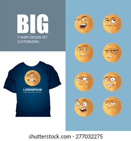 t-shirt design set customizing. Funny emotions