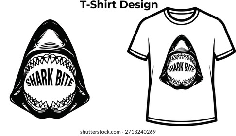 T-shirt design of Shark bite typography with open mouth for ocean logo design, marine predator animal badge, dangerous sea emblem and isolated on transparent nature graphic illustration