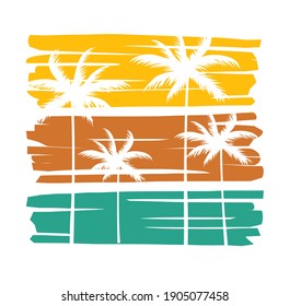 T-shirt design with silhouette of palm trees.Typography graphics for apparel.Vector illustration.