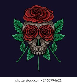 tshirt design design skull with rose illustration 