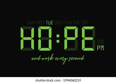 T-shirt design with slogan - hope and digital clock display. Typography graphics for tee shirt. Vector illustrations.