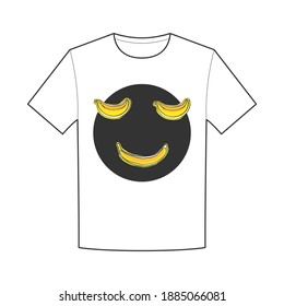 T-shirt design with smiling banana face.