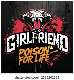 T-shirt design with snake and girlfriend - vector illustration