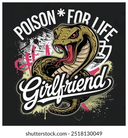 T-shirt design with snake and girlfriend - vector illustration(14)