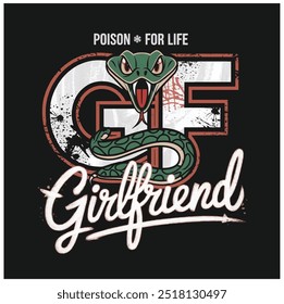 T-shirt design with snake and girlfriend - vector illustration(13)