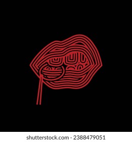 T-shirt design with Snarling red lips with teeth holding a grenade pin