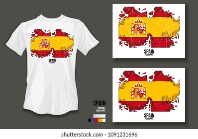 t-shirt design Spain team spirit football sports wear on white background and white t-shirt