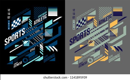 t-shirt design sports athletic fitness wear on black and gray background