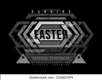 t-shirt design sports running faster wear on black background