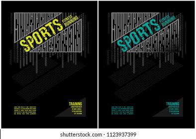 t-shirt design sports running fitness wear with line art on black  background