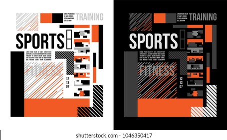 t-shirt design sports training fitness wear on white and black background