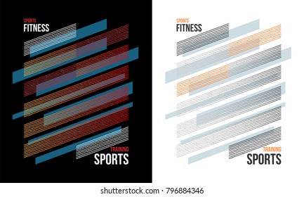 t-shirt design sports training fitness wear on white and black background