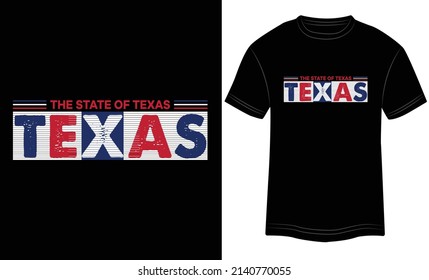 T-Shirt-Design The State of Texas Typografie Vektorgrafik und buntes Design auf schwarzem Hintergrund.