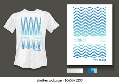 t-shirt design summer beach wave and sea wear on white background and white t-shirt