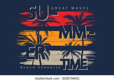 T-shirt design of summer great waves beach
