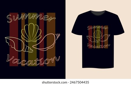 T-shirt design for summer holiday with contour seashells, flat vector illustration.