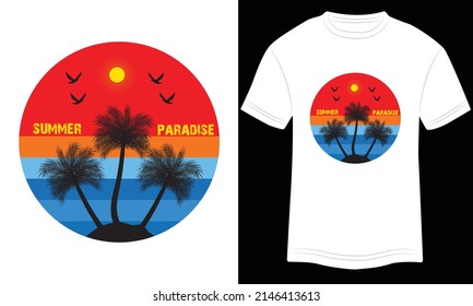 Diseño de camisetas Verano Paraíso de la tipografía vectorial Ilustración y colorido en fondo blanco.