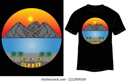 T-shirt Design Summer Vector Illustration and Colorful Black Background.