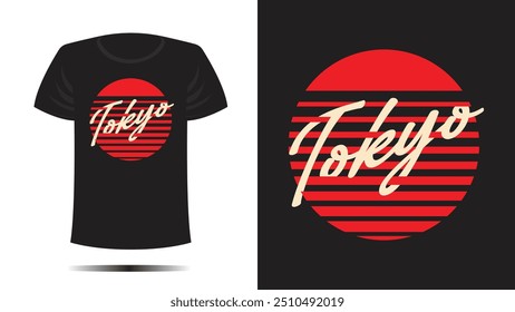 Tshirt design. T shirt japan print. T shirt tokyo Vector template in retro lettering and typography cool sun