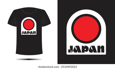 Design de camiseta. T shirt japão imprimir., Modelo de vetor em forma lettering e tipografia legal estilo de moda único círculo vermelho