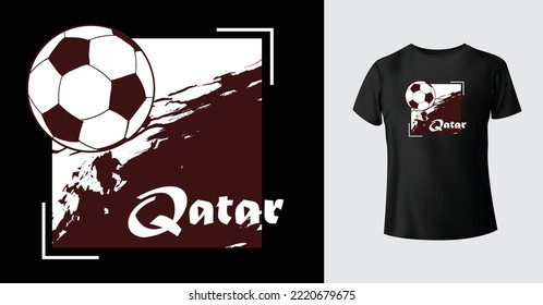  T-shirt design. T shirt print design with soccer ball and Qatar text. soccer ball with country flag.