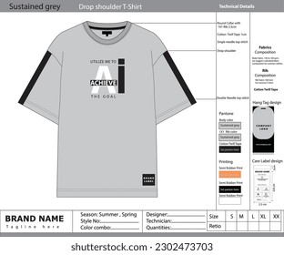 T-shirt design with tech pack,  Technical details, and vector file for ready-to-sample.