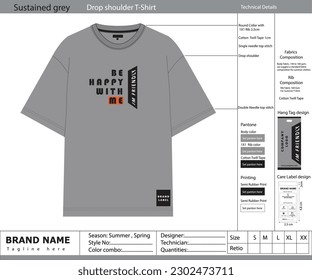 T-shirt design with tech pack,  Technical details, and vector file for ready-to-sample.