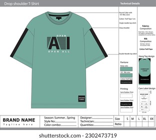 T-shirt design with tech pack,  Technical details, and vector file for ready-to-sample.