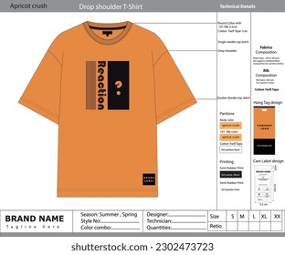 T-shirt design with tech pack,  Technical details, and vector file for ready-to-sample.