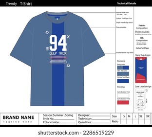 T-shirt design with technical tech pack.