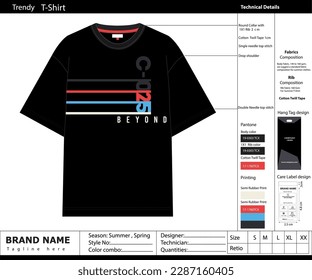 T-shirt design with technical tech pack.