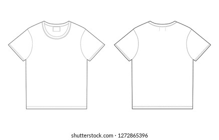 T-shirt design template. Front and back vector. Technical sketch  unisex t shirt