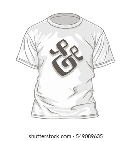 T-shirt design template with hand lettering ampersand. Vector illustration of white tshirt