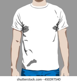t-shirt design template on a man. vector illustration. white color t shirt mock up. T-shirt empty blank. mockup. Blank T-shirt template
