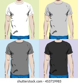 t-shirt design template on a man. t shirt shapes set in gray colors. Vector illustration. flat design. tshirt mockup.